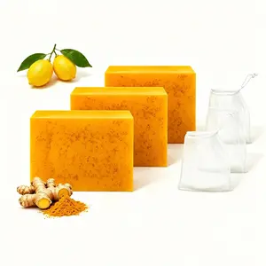 Lemon Turmeric Kojic Soap,Natural Soap,Turmeric Soaps Bar for Face and Body, Smooth Skin Tumeric Soapes,Deep Cleansing Soaps for Men & Women,Turmeric Brightening Soap